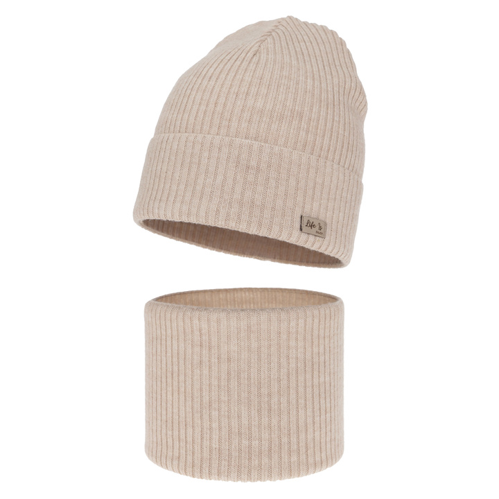 Set autunno/primavera bambina: berretto e scaldacollo, beige, 100% Lana Merino, Itra
