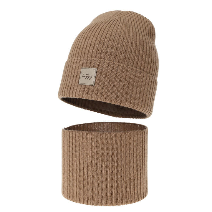 Set autunno/primavera bambina: berretto e scaldacollo, camel, 100% Lana Merino, Vanita