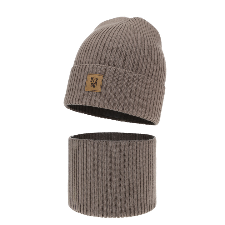 Set autunno/primavera bambino: berretto e scaldacollo, marrone, 100% Lana Merino, Vanto