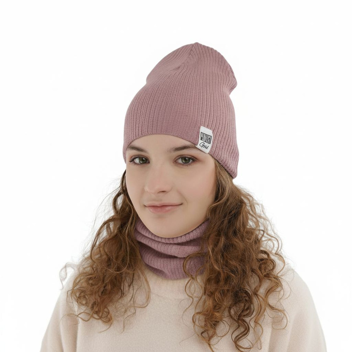 Set autunno/primavera bambina: berretto e scaldacollo, con cotone, lilla, Farinka