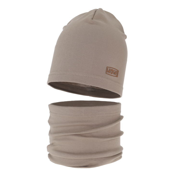 Set autunno/primavera bambino: berretto e scaldacollo, beige scuro, in cotone, Frizer