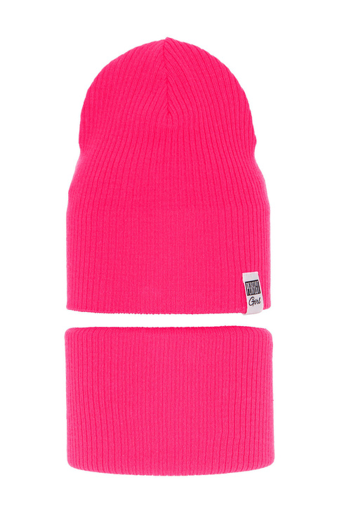 Set autunno/primavera bambina: berretto e scaldacollo, con cotone, rosa, Farinka