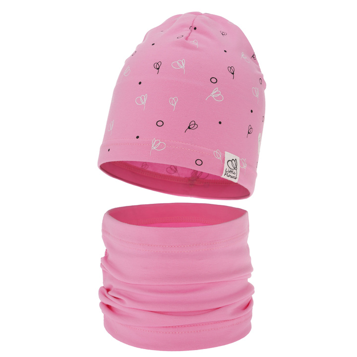 Set autunno/primavera bambina: berretto e scaldacollo, rosa, in cotone, Fiora