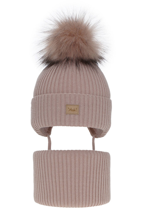 Set invernale bambina: berretto e scaldacollo, rosa, con pompon, Dilajla