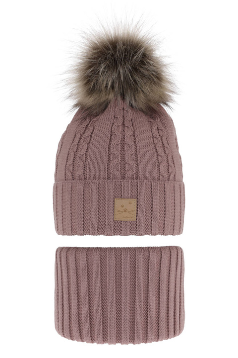 Set invernale bambina: berretto e scaldacollo, lilla, con pompon, Alexia