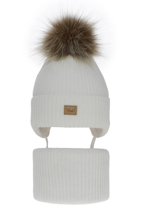 Set invernale bambina: berretto e scaldacollo, bianco, con pompon, Dilajla