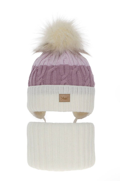 Set invernale bambina: berretto e scaldacollo, crema, con pompon, Riviera