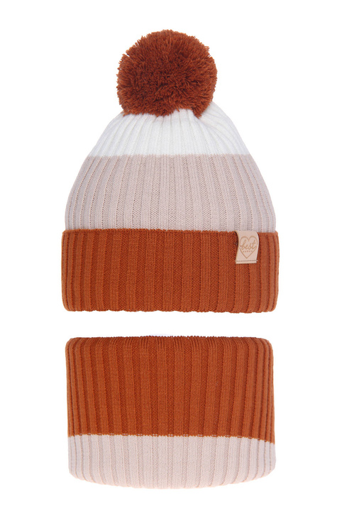 Set invernale bambina: berretto e scaldacollo, marrone, con pompon, Indiana