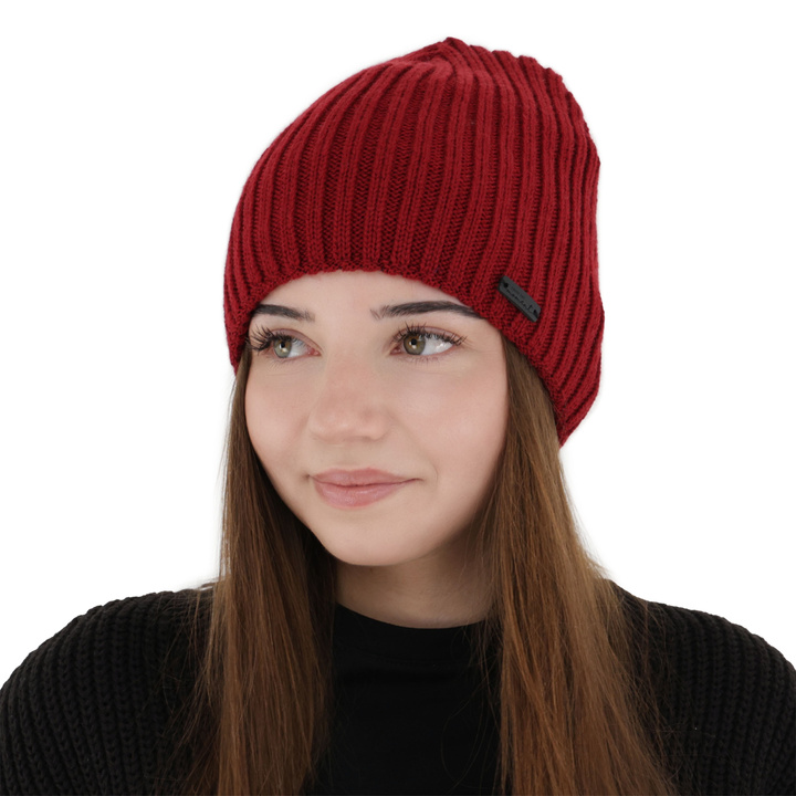 Berretto invernale donna, bordeaux, con lana merino, Soletta