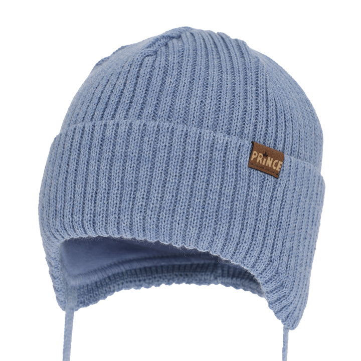 Berretto invernale bambino, con lacci, con lana merino, blu, Puser