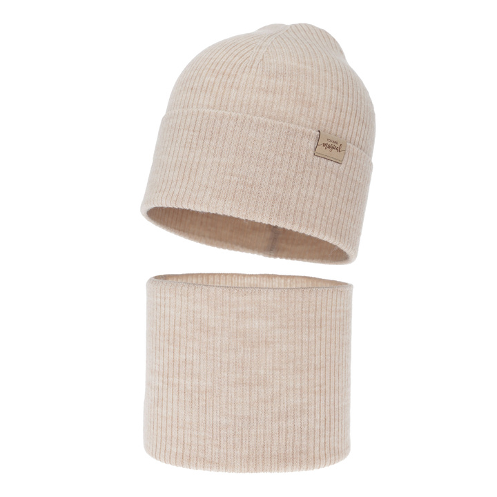 Set autunno/primavera bambina: berretto e scaldacollo, cremoso, 100% Lana Merino, Magenta