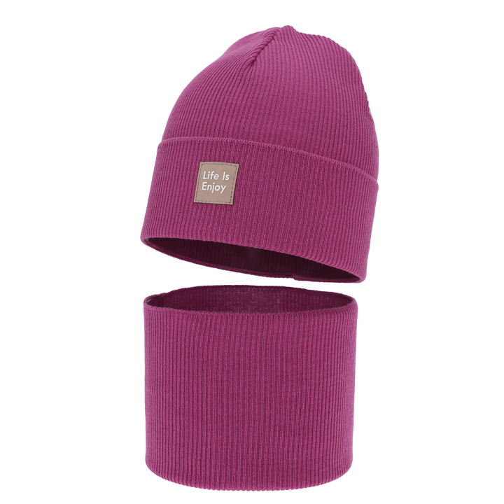 Set autunno/primavera bambina: berretto e scaldacollo, con cotone, amaranto, Zola