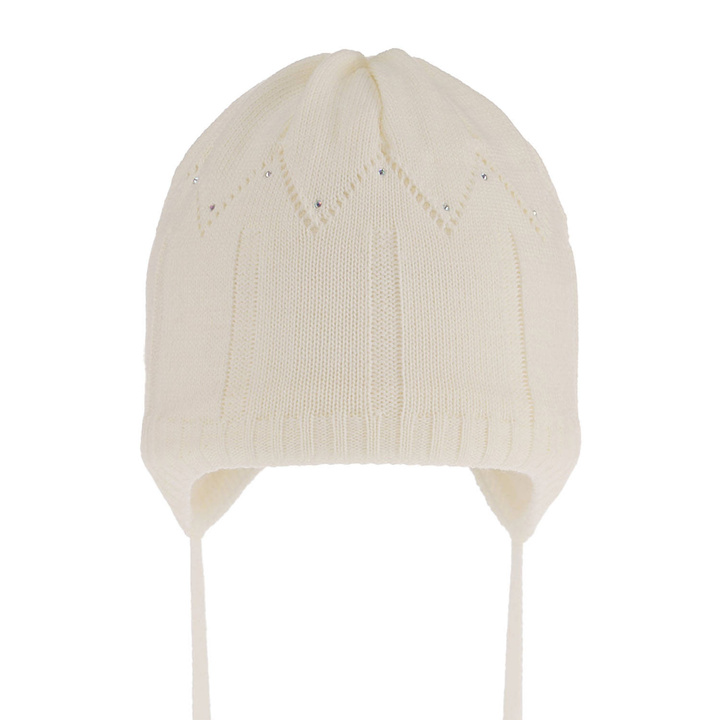 Berretto autunno/primavera bambina, crema, con lacci, Mercja