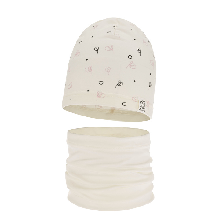 Set autunno/primavera bambina: berretto e scaldacollo, crema, in cotone, Fiora