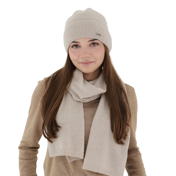 Sciarpa invernale donna, beige chiaro, lana merino con cashmere, Irenia
