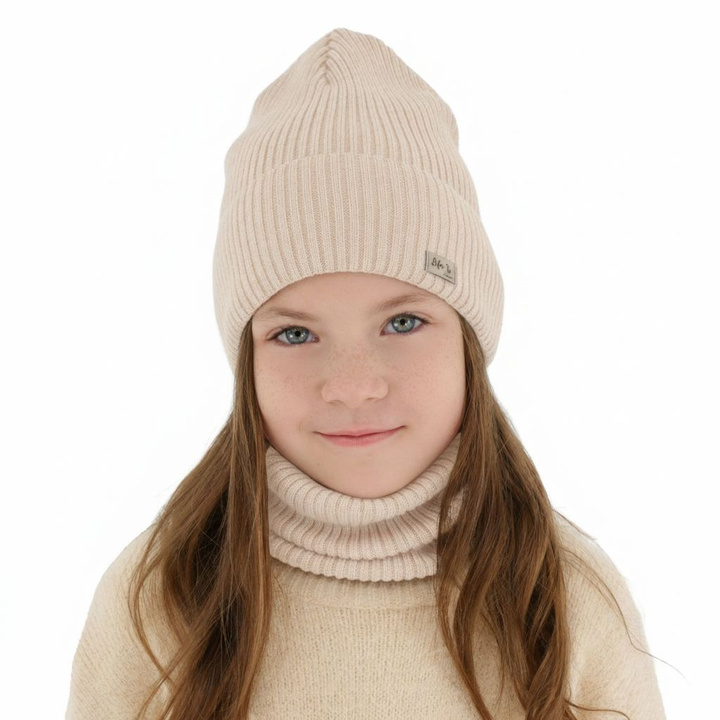 Set autunno/primavera bambina: berretto e scaldacollo, rosa chiaro, 100% Lana Merino, Itra