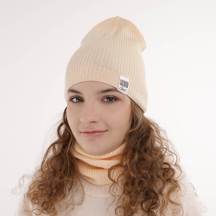 Set autunno/primavera bambina: berretto e scaldacollo, con cotone, morello, Farinka