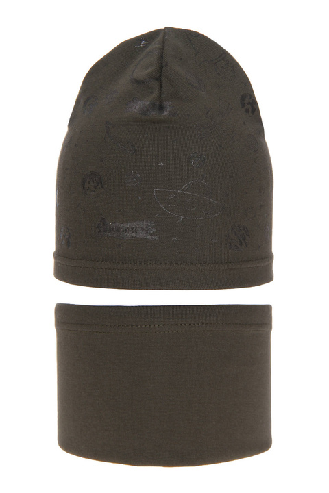 Set autunno/primavera bambino: berretto e scaldacollo, khaki, in cotone, Kosmos