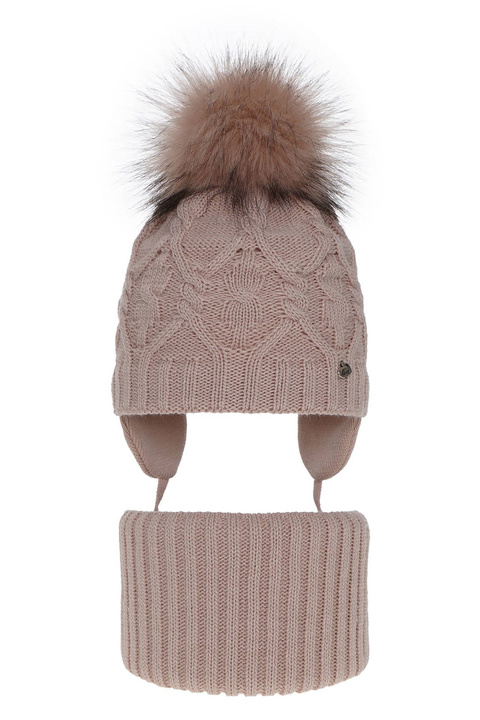 Set invernale bambina: berretto e scaldacollo, rosa, con pompon, Elena