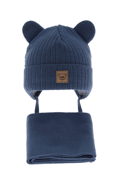 Set invernale bambino: berretto e sciarpa, blu, con lacci, Anthony