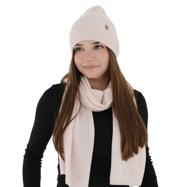 Sciarpa invernale donna, rosa chiaro, lana merino con cashmere, Irenia