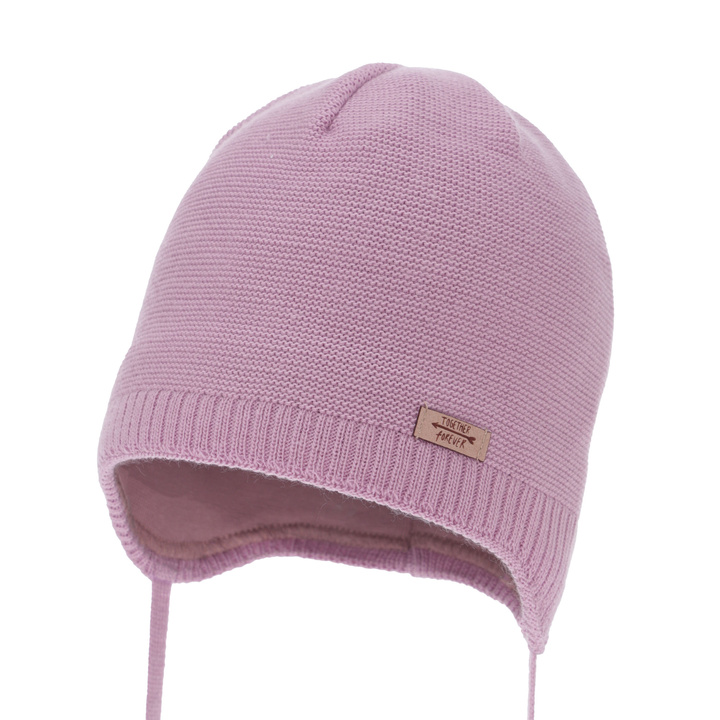 Berretto autunno/primavera bambina, violaceo, con lacci, Svenja