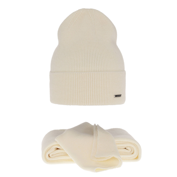 Set invernale donna: berretto e sciarpa, crema, 100% Lana Merino, Melpomena