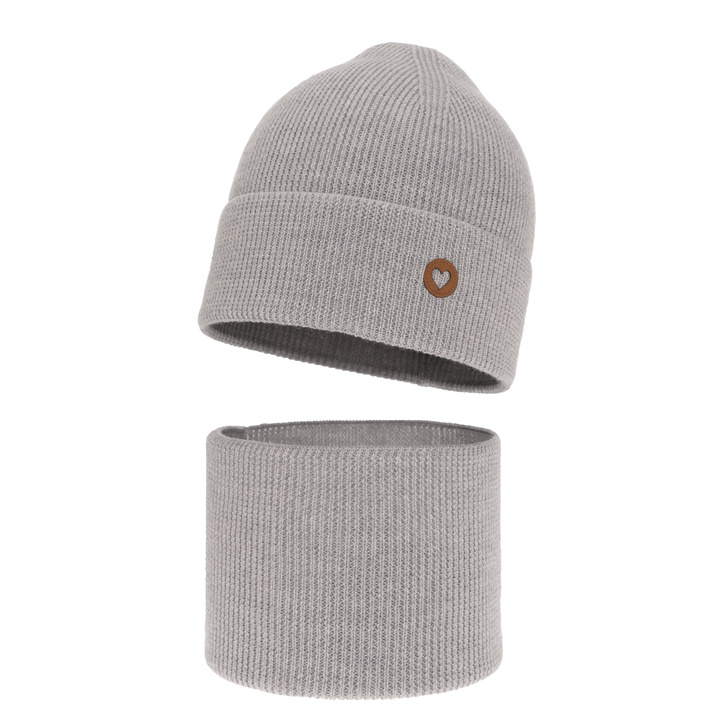 Set autunno/primavera bambina: berretto e scaldacollo, grigio, 100% Lana Merino, Brook