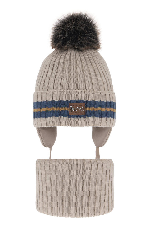 Set invernale bambino: berretto e scaldacollo, beige, con pompon, Echo