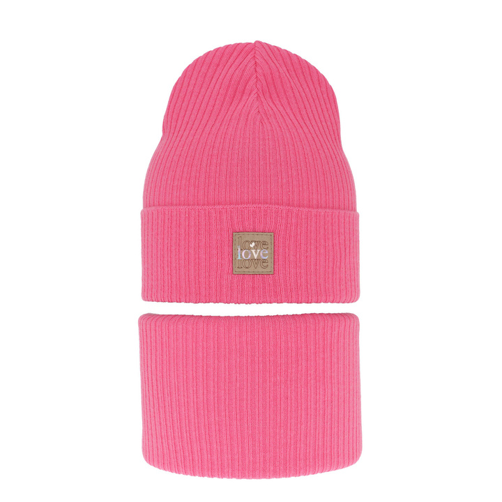 Set autunno/primavera bambina: berretto e scaldacollo, con cotone, rosa, Furora
