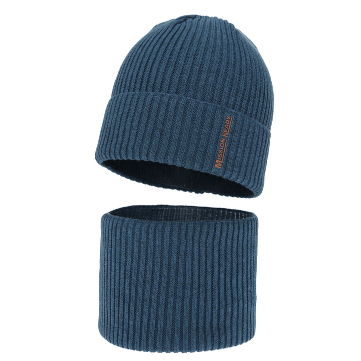Set cappello e scaldacollo bambino autunno, primavera, con cotone, blu, Norwin