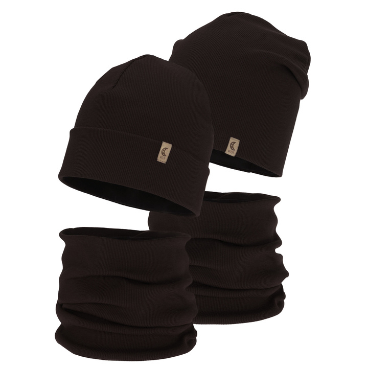 Set autunno/primavera bambina: berretto e scaldacollo, cotone, marrone scuro, Bravura