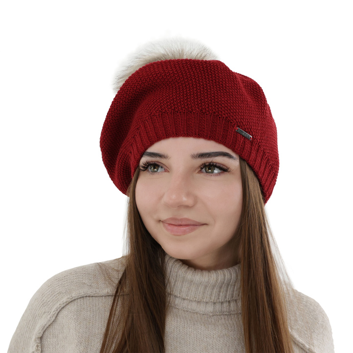 Berretto invernale donna, bordò, 100% Lana Merino, Bonnie