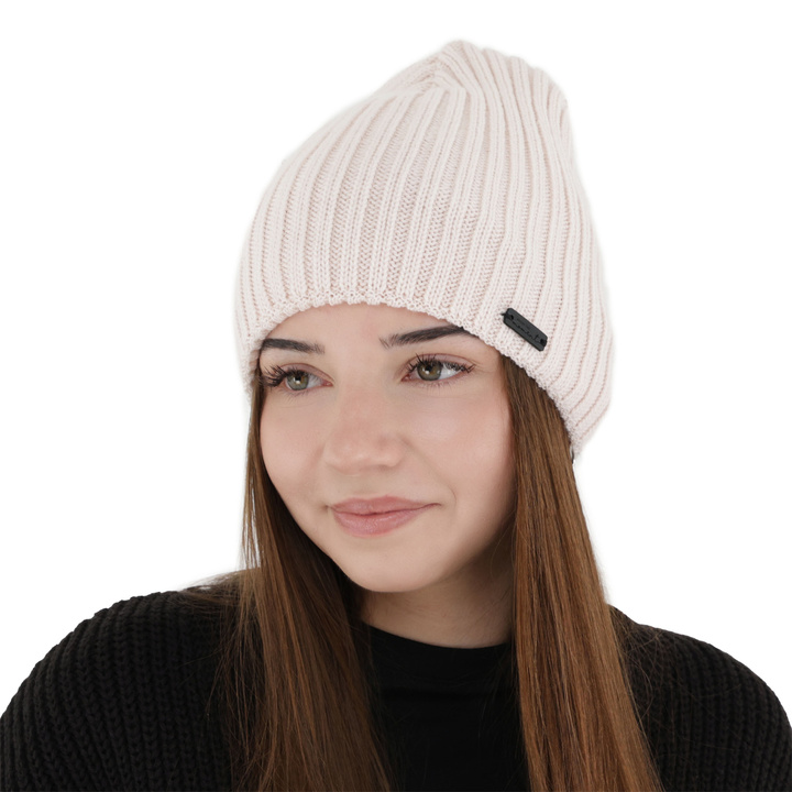 Berretto invernale donna, rosa chiaro, con lana merino, Soletta