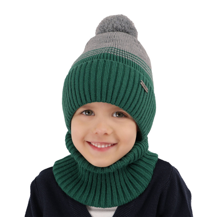 Set invernale bambino: berretto e scaldacollo, verde, con pompon, Pallas