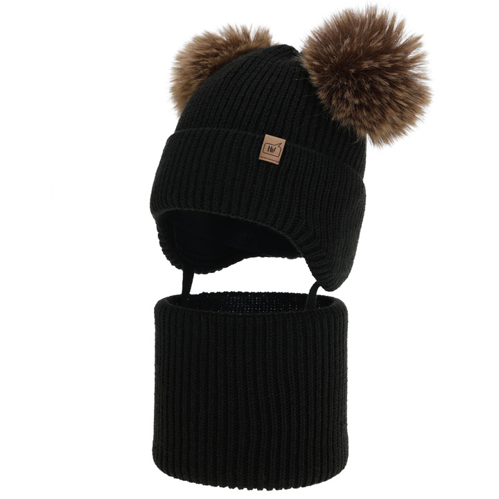 Set invernale bambino (berretto e scaldacollo), grigio chiaro, con due pon pon, Zorven