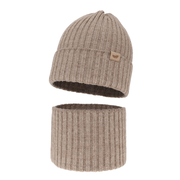 Set invernale bambina: berretto e scaldacollo, beige, 100% Lana Merino, Karmina