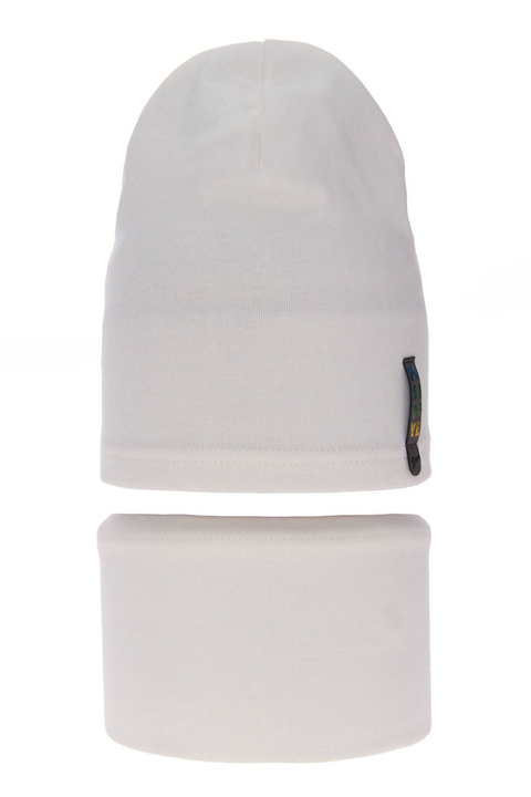 Set autunno/primavera bambina: berretto e scaldacollo, in cotone, crema, Flores