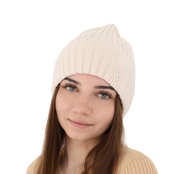 Berretto invernale donna, beige, 100% Lana Merino, Ariga