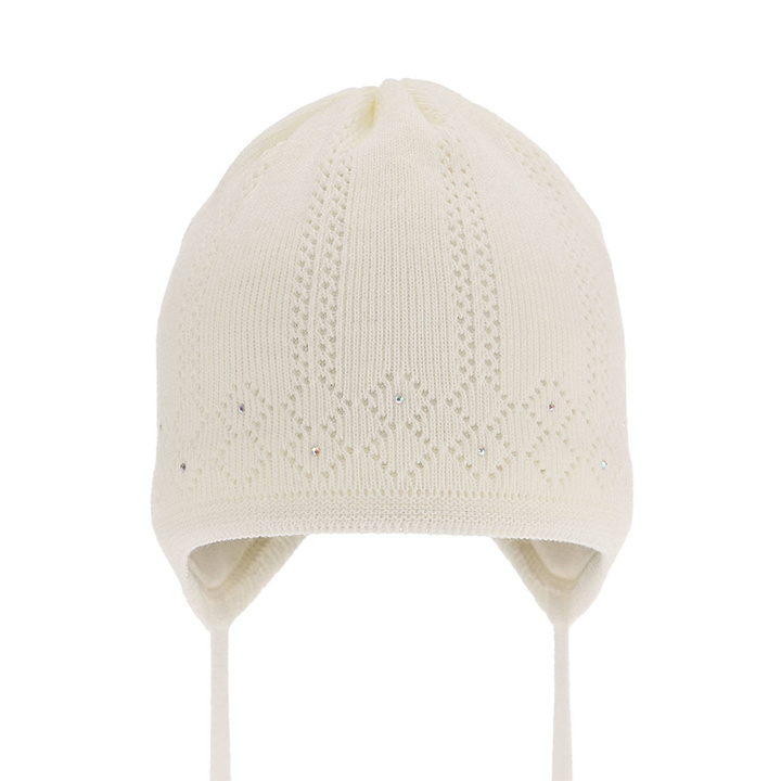 Berretto autunno/primavera bambina, crema, con lacci, Antila