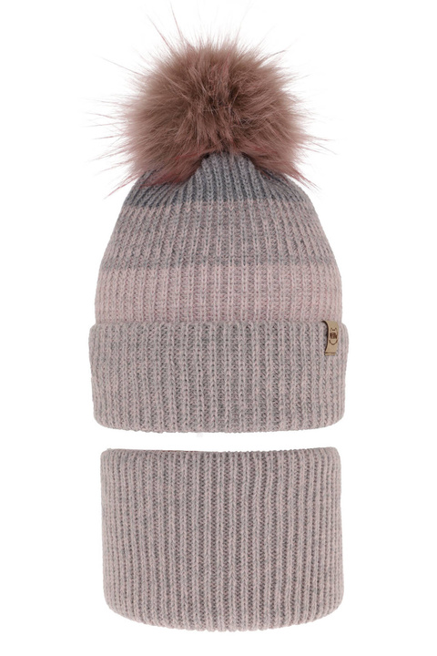 Set invernale bambina: berretto e scaldacollo, grigio, con pompon, Gimena