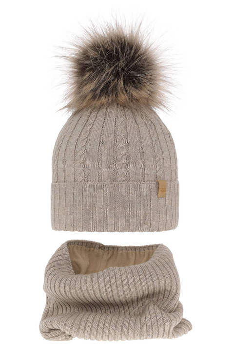 Set invernale bambina: berretto e scaldacollo, beige, 100% Lana Merino, Mirabel