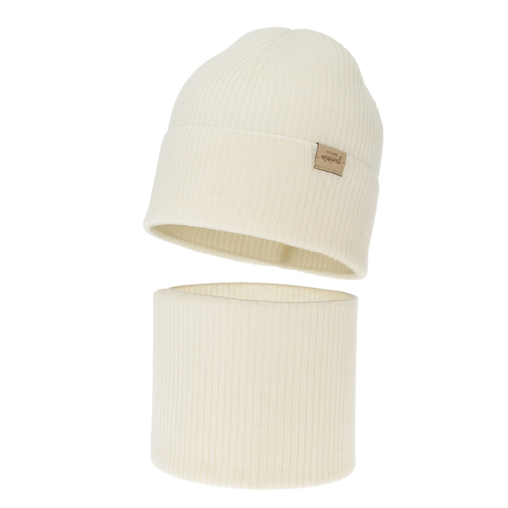 Set autunno/primavera bambina: berretto e scaldacollo, cremoso, 100% Lana Merino, Magenta