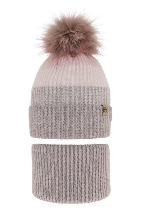 Set invernale bambina: berretto e scaldacollo, grigio, con pompon, Gimena