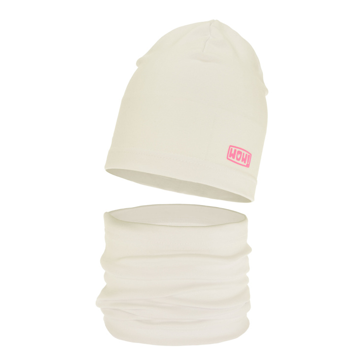Set autunno/primavera bambina: berretto e scaldacollo, crema, in cotone, Friza