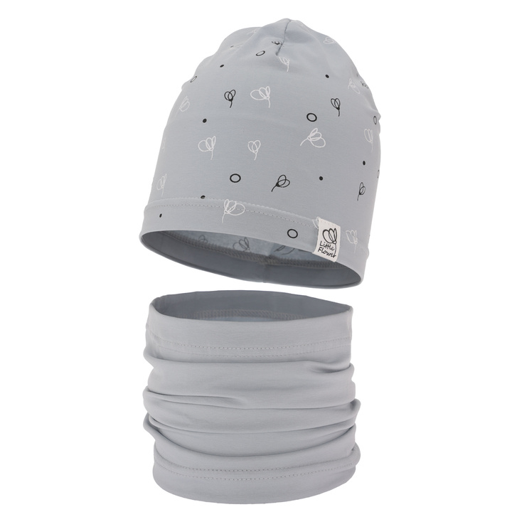 Set autunno/primavera bambina: berretto e scaldacollo, grigio, cotone, Fiora