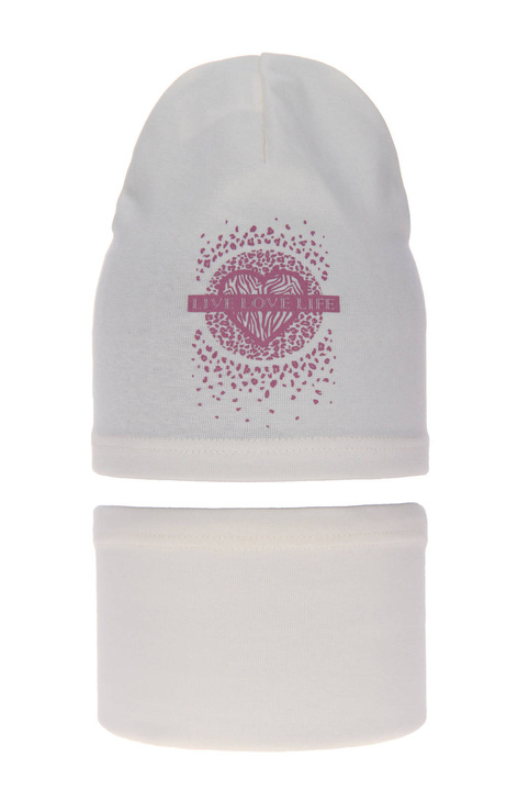 Set autunno/primavera bambina: berretto e scaldacollo, in cotone, crema, Esmeralda