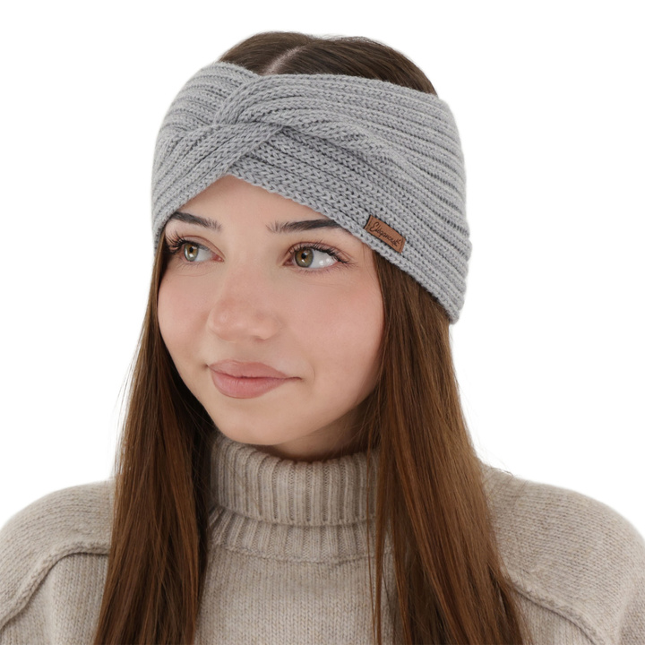 Fascia per capelli invernale donna, grigio, 100% Lana Merino, Veka