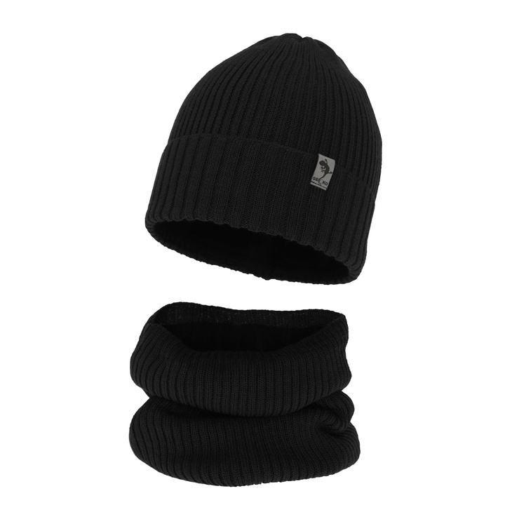 Set invernale bambino: berretto e scaldacollo, nero, 100% Lana Merino, Gecko