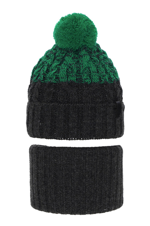 Set invernale bambino: berretto e scaldacollo, grigio, con pompon, Travis